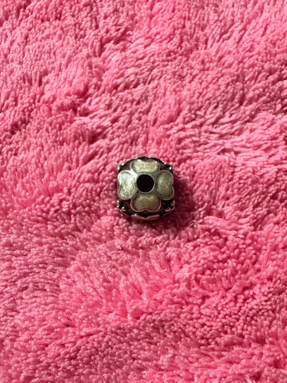Pandora Silver Flower Spacer Bead with Light Pink Enamel